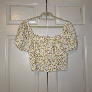 Elodie Square Neck Short Sleeve Floral Smocked Top Size XL